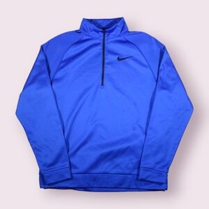 Nike Dri-Fit Men’s L Blue 1/4 Zip Fleece Pullover Sweatshirt Black Swoosh